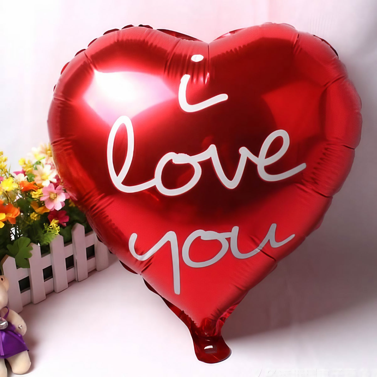 Balon din Folie Metalizata Inima, Model I Love You Scris de Mana, Figurina Ziua Indragostitilor, Umflare Aer sau Heliu, include Pai, 45 cm, Rosu