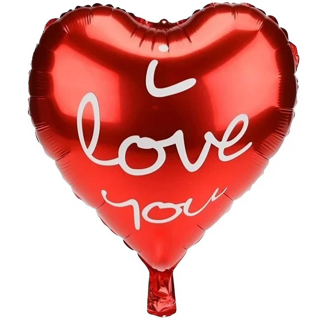 Balon din Folie Metalizata Inima, Model I Love You Scris de Mana, Figurina Ziua Indragostitilor, Umflare Aer sau Heliu, include Pai, 45 cm, Rosu