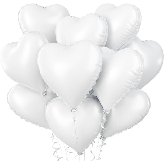Set 3 Baloane Inimă din Folie Metalizată, Decoratiuni Ziua Îndrăgostiților, Umflare Aer sau Heliu, 45 cm, 2 Roșii și 1 Alb, cu Pai Inclus