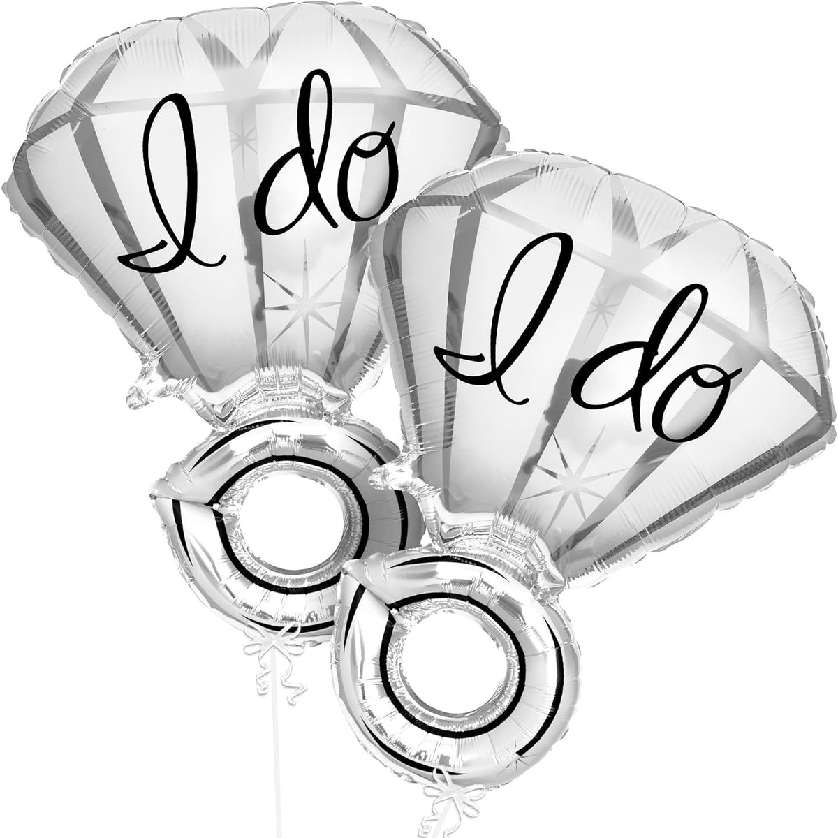 Balon din Folie Metalizata, Figurina Inel de Logodna cu Diamant, Decoratiune Tema Nunta si Cerere in Casatorie, Umflare Aer sau Heliu, Pai Inclus, 60 cm, Alb