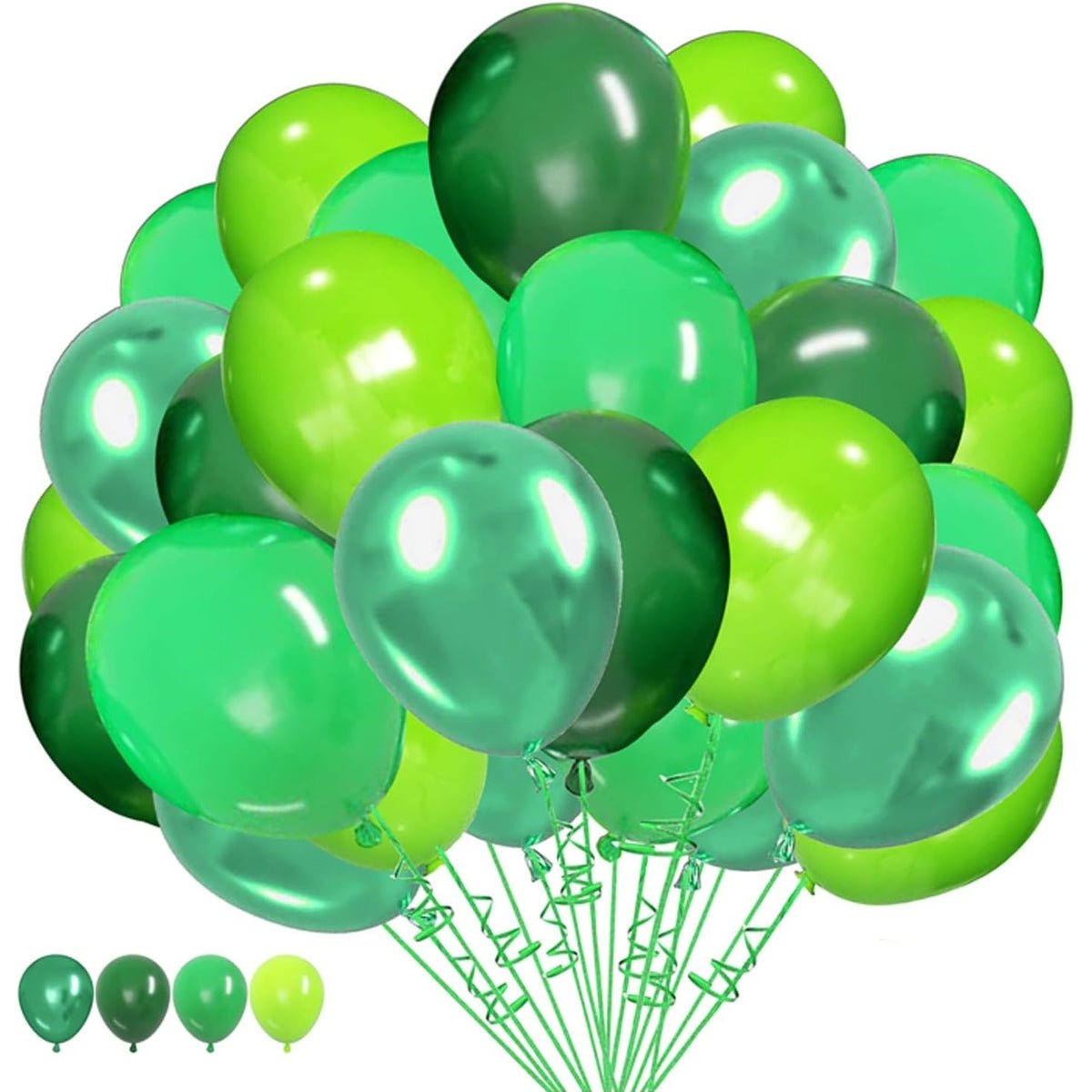 Set 10 Baloane din Latex Chrome, Model Party pentru Petreceri, Compatibile Aer sau Heliu, Aspect Metalic, 23 cm, Nuante Verde, 2.2 g