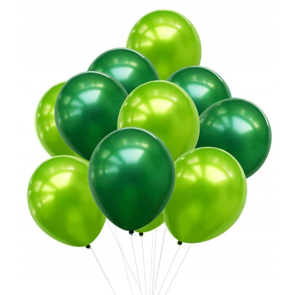 Set 10 Baloane din Latex Chrome, Model Party pentru Petreceri, Compatibile Aer sau Heliu, Aspect Metalic, 23 cm, Nuante Verde, 2.2 g