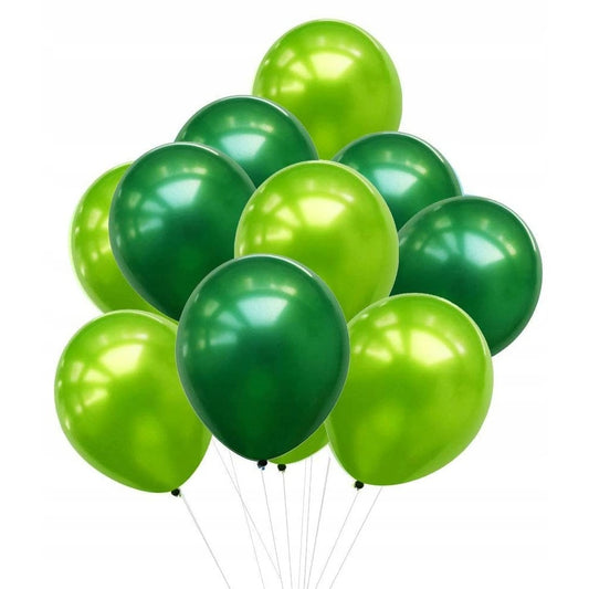 Set 10 Baloane din Latex Chrome, Model Party pentru Petreceri, Compatibile Aer sau Heliu, Aspect Metalic, 23 cm, Nuante Verde, 2.2 g