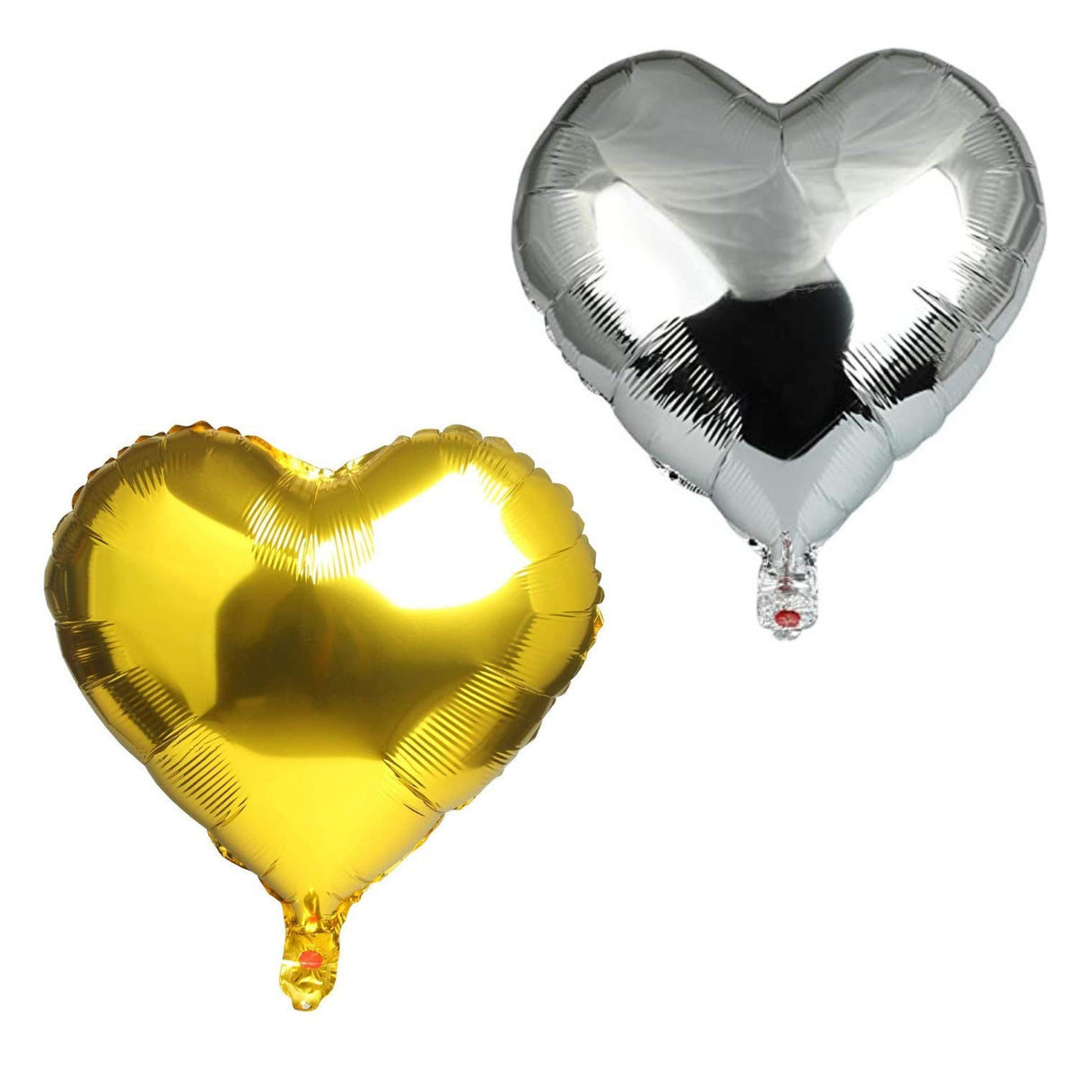 Set 2 Baloane din Folie Metalizata, Model Inima pentru Valentine's Day, Umflare Aer sau Heliu, Include Pai, 45 cm, Argintiu si Auriu