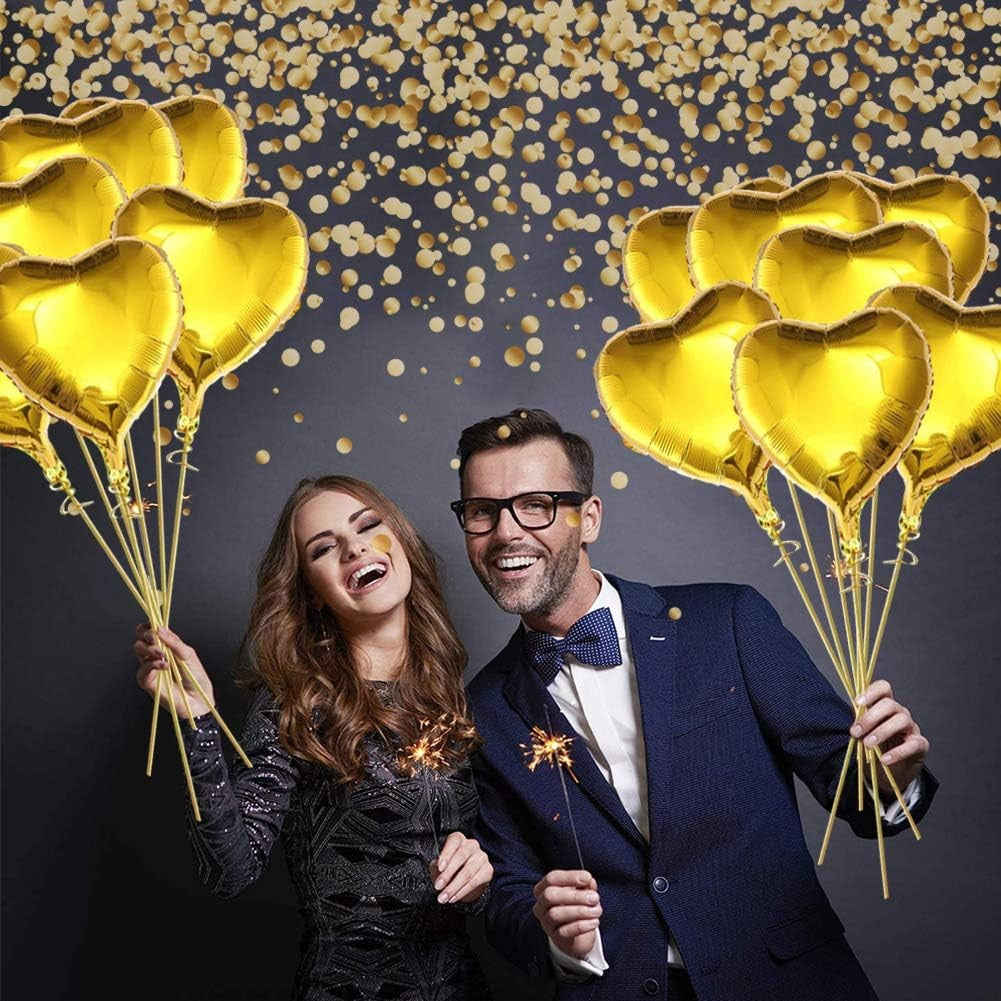 Set 2 Baloane din Folie Metalizata, Model Inima pentru Valentine's Day, Umflare Aer sau Heliu, Include Pai, 45 cm, Argintiu si Auriu