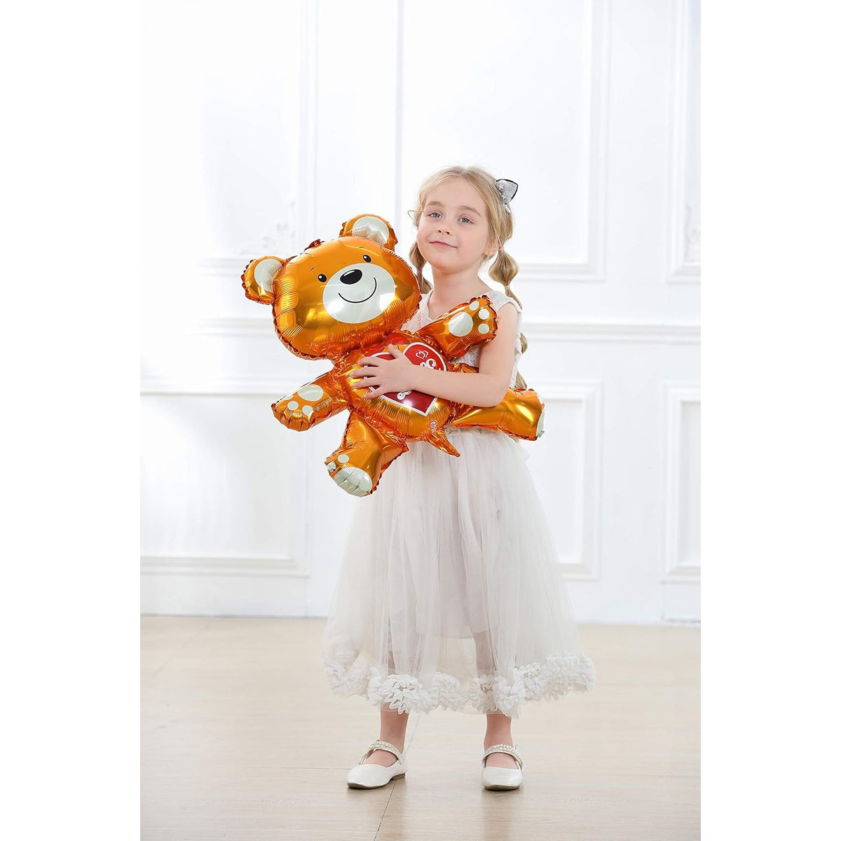 Balon din Folie Metalizata, Figurina Urs Model Love, Decoratiune Ziua Indragostitilor, Umflare Aer sau Heliu, Pai Inclus, 60x63 cm, Maro