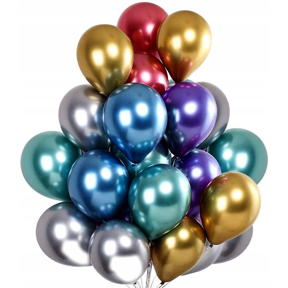 Set 50 Baloane din Latex Chrome, Model Party pentru Petrecere, Efect Metalic, Compatibile Aer sau Heliu, Biodegradabile, 23 cm, Multicolor, 2.2 g
