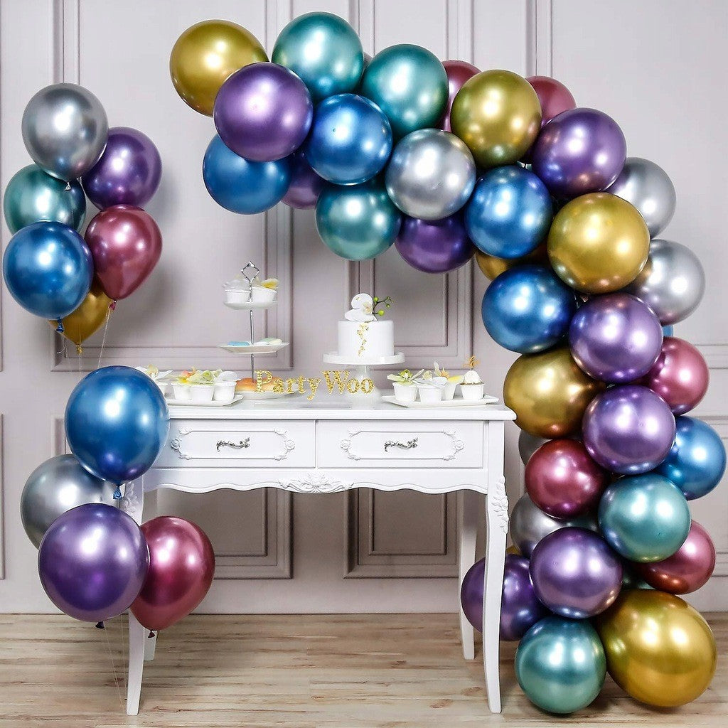 Set 50 Baloane din Latex Chrome, Model Party pentru Petrecere, Efect Metalic, Compatibile Aer sau Heliu, Biodegradabile, 23 cm, Multicolor, 2.2 g