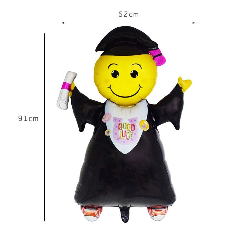 Balon din Folie Metalizata, Figurina Absolvent pentru Absolvire, Umflare Aer sau Heliu, Aluminiu, Negru, 91x62 cm, 1 Bucata