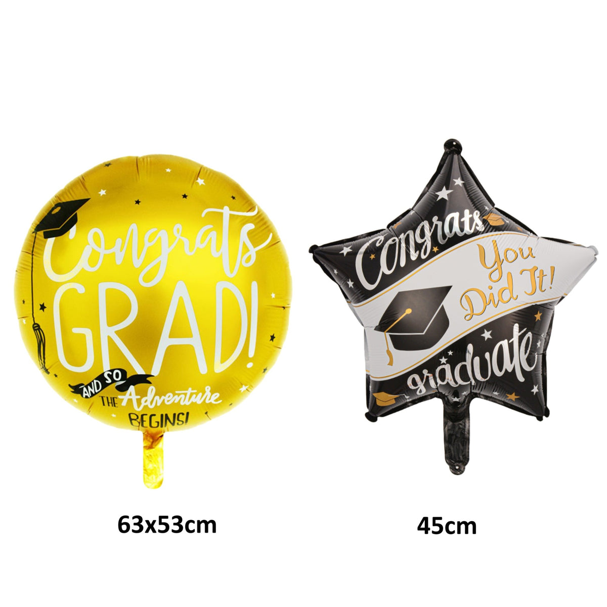 Set 2 Baloane Absolvire, Model Stea 45 cm si Minge 63x53 cm, Folie Metalizata Aluminiu, Umflare Aer sau Heliu, Include Pai, Multicolor