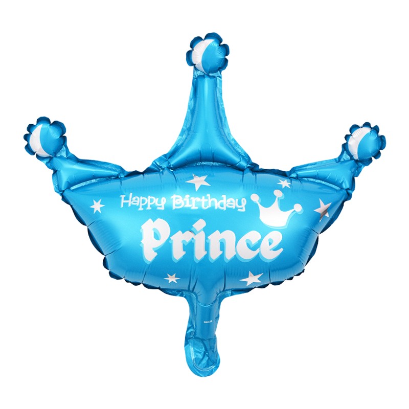 Set 3 Baloane din Folie Metalizata, Model Coroana Prince si Stelute, Accesorii Aniversare, Umflare Aer sau Heliu, 40 cm, Albastru