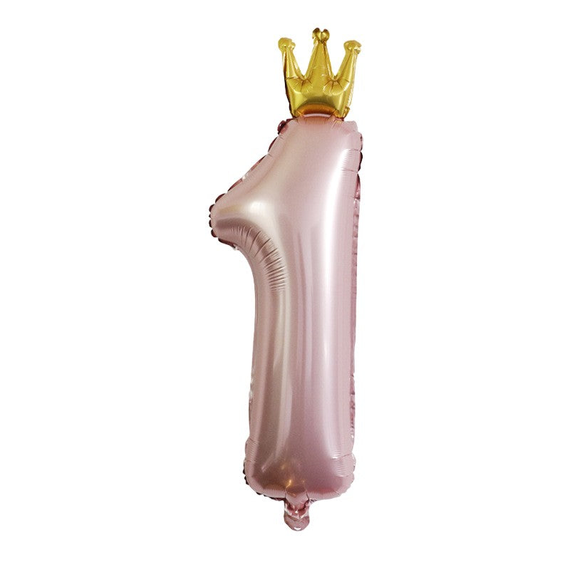 Set 8 Baloane Aniversare Cifra 1 Prințesă, Baloane din Folie Metalizată și Latex, Temă Prima Aniversare, Potrivite pentru Aer sau Heliu, Roz, 8 Bucăți