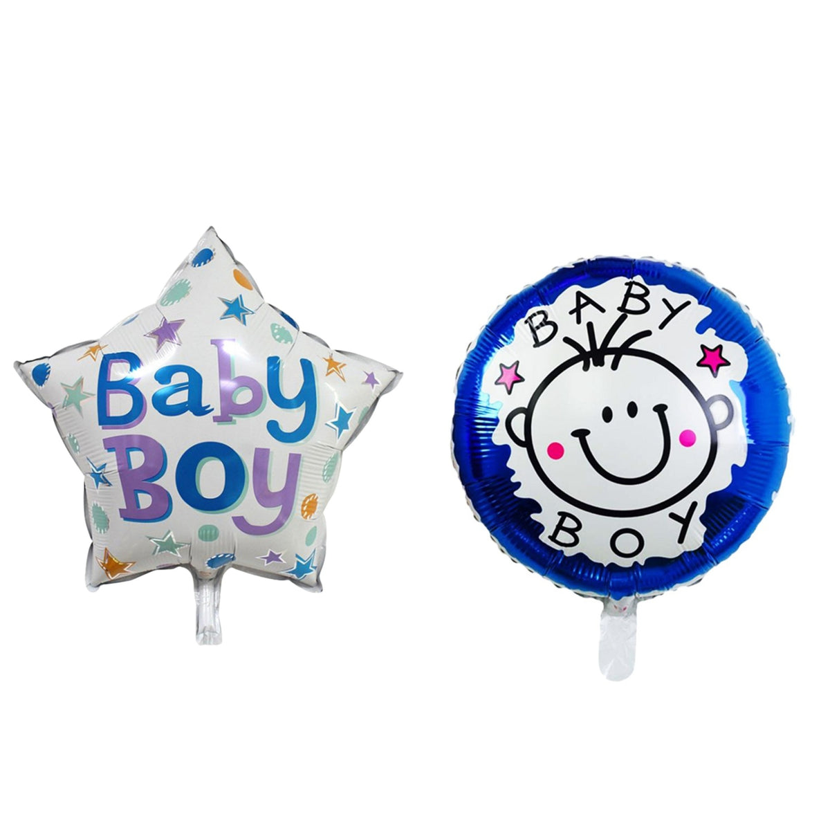 Set 2 Baloane din Folie Metalizata, Figurine Stea si Cerc, Tema Botez Baietel, Umflare Aer sau Heliu, Aluminiu, 45 cm, Albastru