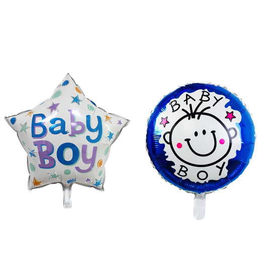 Set 2 Baloane din Folie Metalizata, Figurine Stea si Cerc, Tema Botez Baietel, Umflare Aer sau Heliu, Aluminiu, 45 cm, Albastru