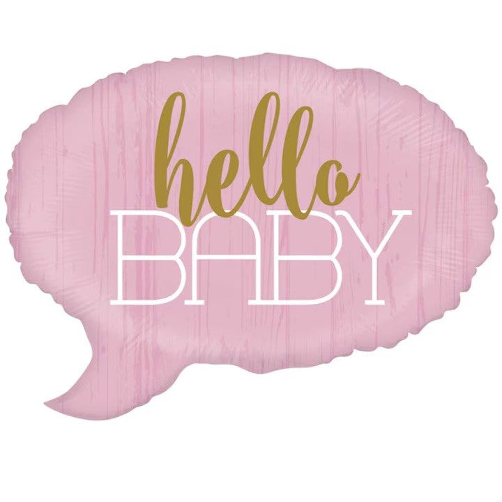 Balon din Folie Metalizata, Figurina Norisor Hello Baby, Decoratiune Botez si Baby Shower, Compatibil Aer sau Heliu, Roz, 59x50 cm