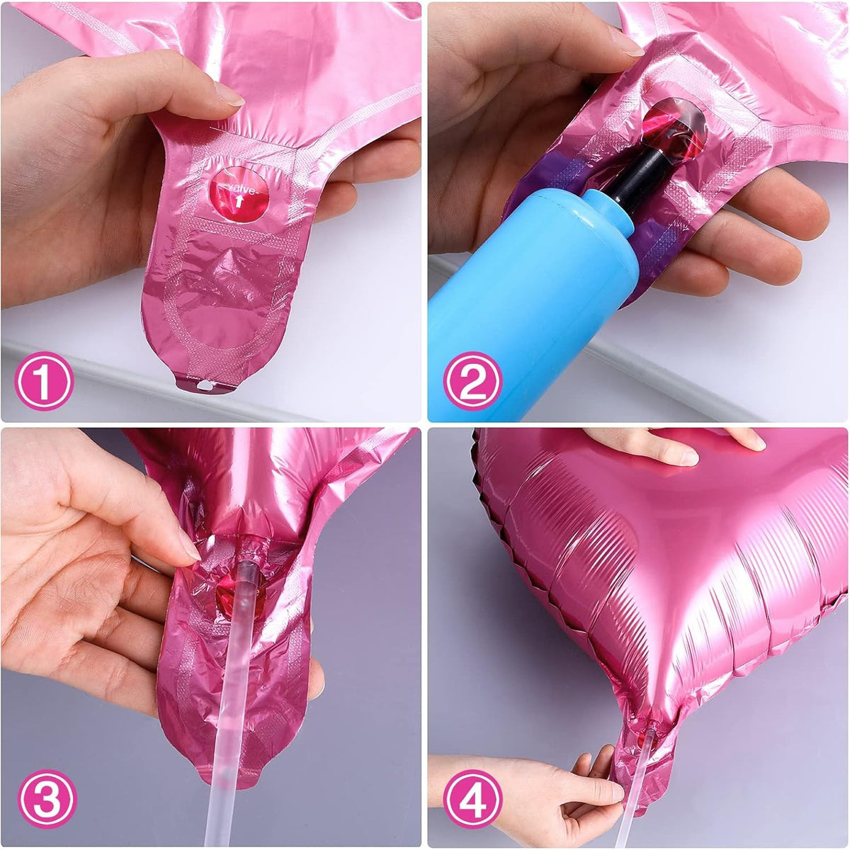 Set 3 Baloane Inimă din Folie Metalizată, Decor Ziua Îndrăgostiților, Umflare Aer sau Heliu, Include Pai, 45 cm, Roz