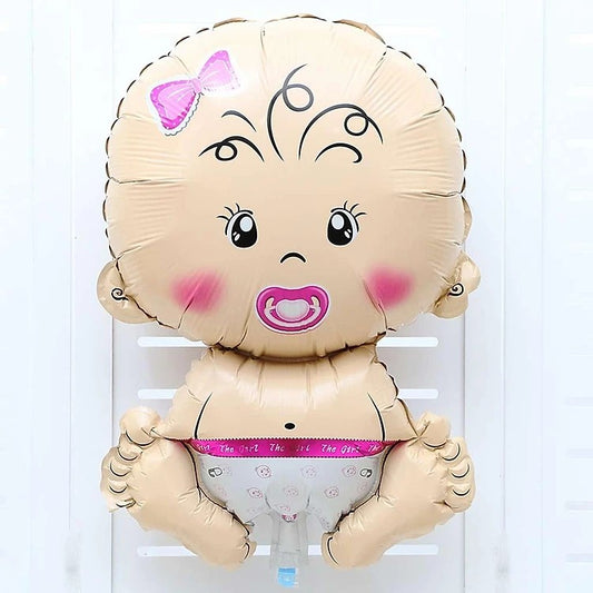 Balon din Folie Metalizata, Figurina Fetita Tema Botez, Umflare Aer sau Heliu, Include Pai, Material Rezistent, 73x48 cm, Roz