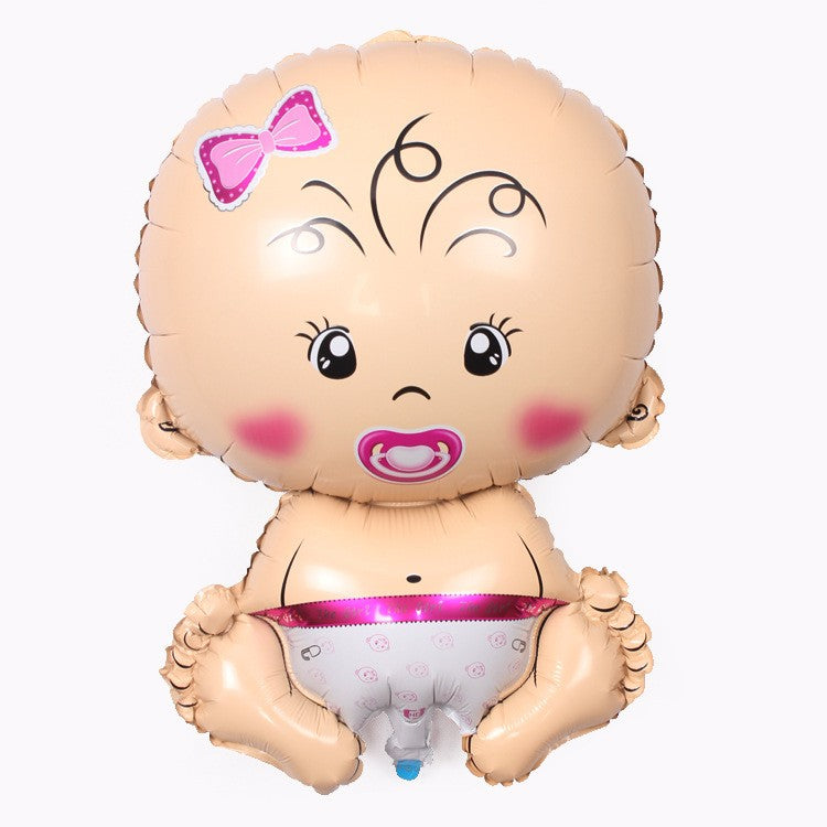 Balon din Folie Metalizata, Figurina Fetita Tema Botez, Umflare Aer sau Heliu, Include Pai, Material Rezistent, 73x48 cm, Roz
