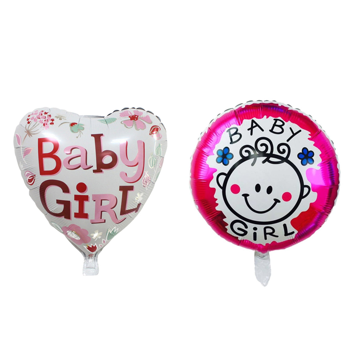 Set 2 Baloane din Folie Metalizata, Model Inima si Cerc, Tema Botez Fetita, Compatibile Aer sau Heliu, Roz, 45 cm