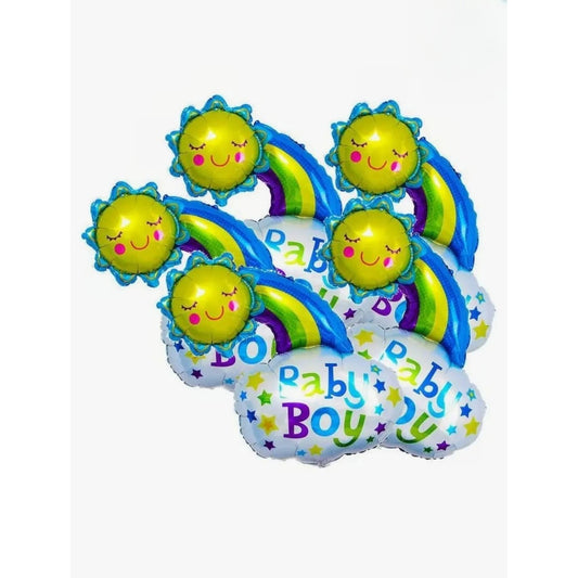 Balon Figurina Soare si Nor din Folie Metalizata, Decor Petrecere Botez sau Baby Shower, Umflare cu Aer sau Heliu, 60x53 cm, Albastru
