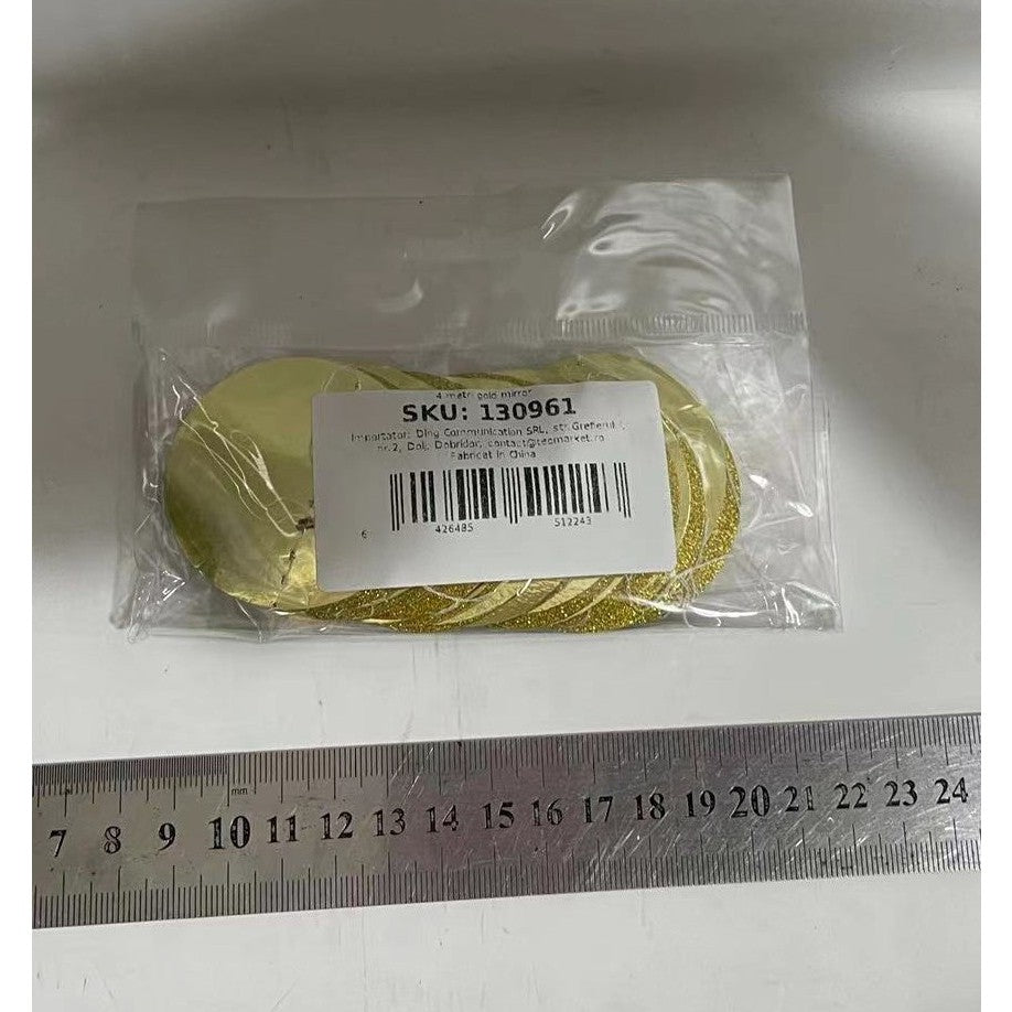 Banner Decorativ cu Cerculețe Suspendate, Ghirlandă Tip Franjuri cu Efect Oglindă și Sclipici, Hârtie, Lungime 4 m, Diametru 5 cm, Fir de Montare Inclus, Auriu