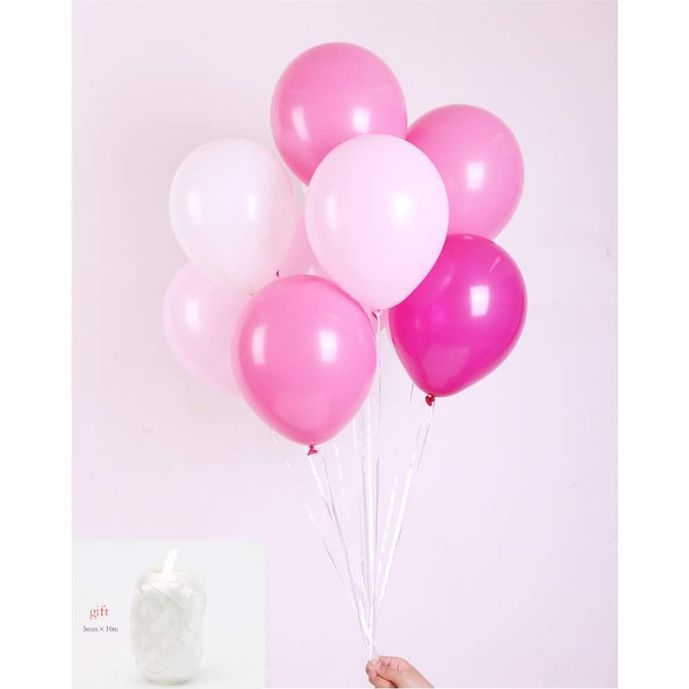Set 10 Baloane Latex Metalizate Model Party, Decoratiuni Petrecere Biodegradabile, Compatibile Aer sau Heliu, 23 cm, Alb si Roz, 2.2 g