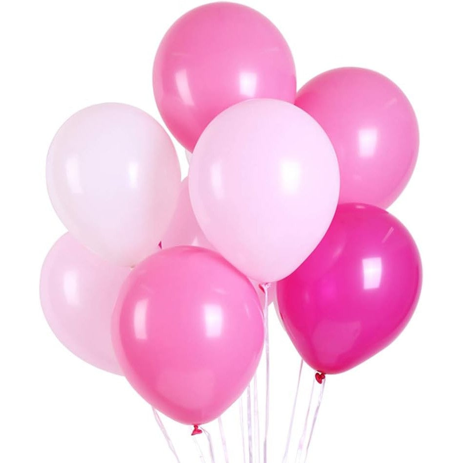 Set 10 Baloane Latex Metalizate Model Party, Decoratiuni Petrecere Biodegradabile, Compatibile Aer sau Heliu, 23 cm, Alb si Roz, 2.2 g
