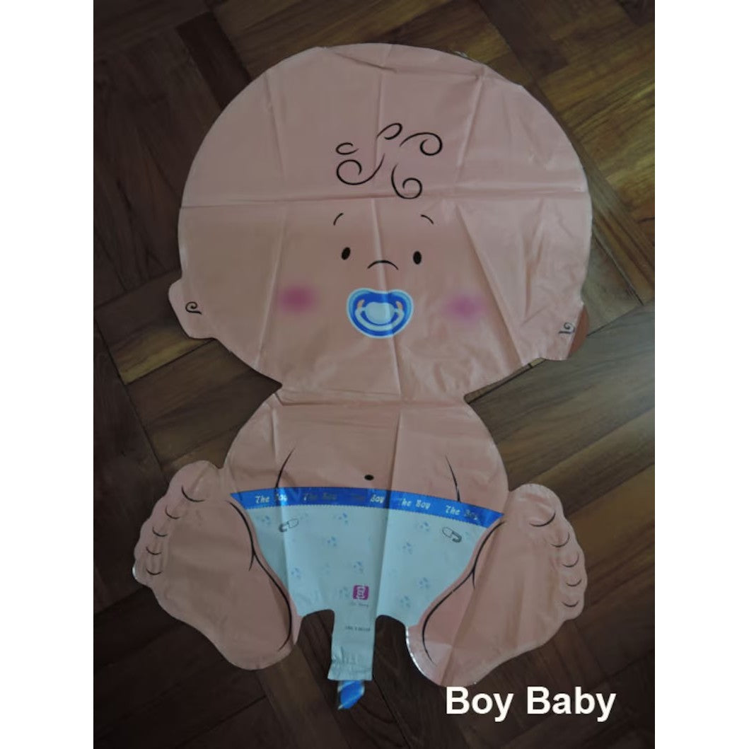 Balon din Folie Metalizata, Figurina Baietel pentru Botez, Decoratiune Party, Umflare Aer sau Heliu, Pai Inclus, 73x48 cm, Albastru