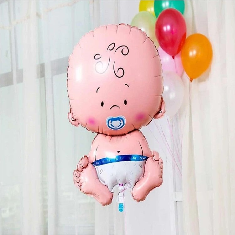 Balon din Folie Metalizata, Figurina Baietel pentru Botez, Decoratiune Party, Umflare Aer sau Heliu, Pai Inclus, 73x48 cm, Albastru