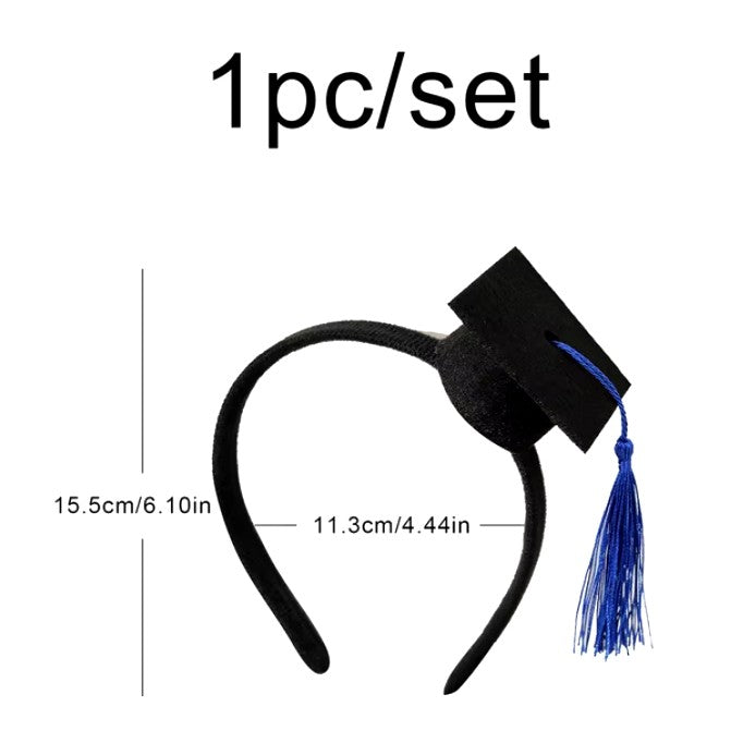 Coronita pentru Absolvent, Bentita cu Mini Toca Decorativa, Accesoriu Ceremonie si Petrecere Absolvire, Marime Universala, Negru si Albastru