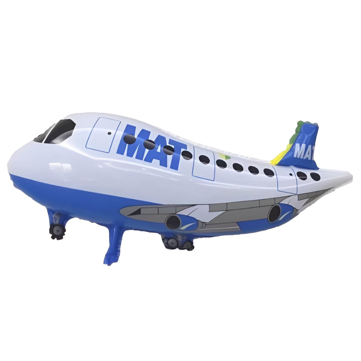 Balon Figurina Avion, Balon Tematic Aeronava din Folie Metalizata, Umflare Aer sau Heliu, Pai Inclus, 44x82.5 cm, Alb