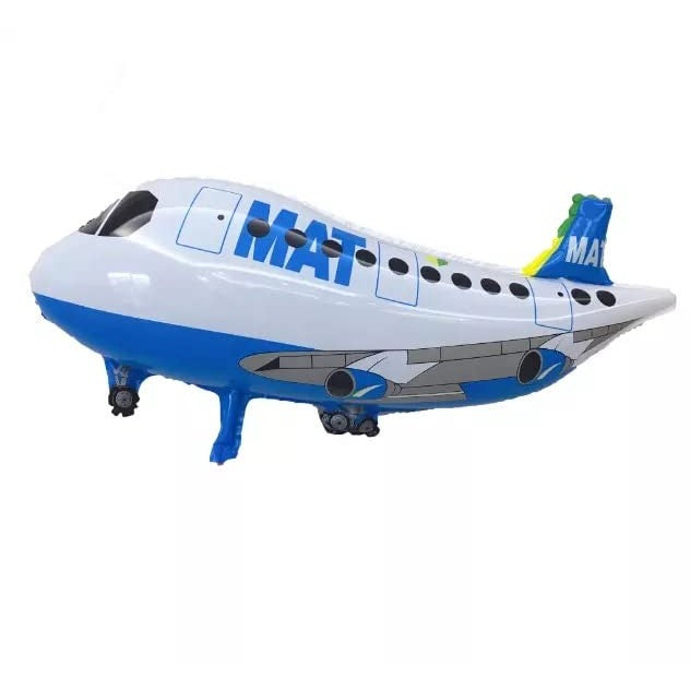 Balon Figurina Avion, Balon Tematic Aeronava din Folie Metalizata, Umflare Aer sau Heliu, Pai Inclus, 44x82.5 cm, Alb