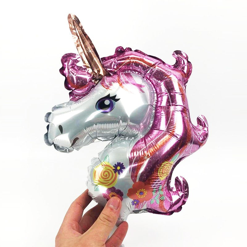 Balon din Folie Metalizata, Figurina Unicorn pentru Petreceri, Umflare cu Aer sau Heliu, Include Pai, 30 cm, Roz