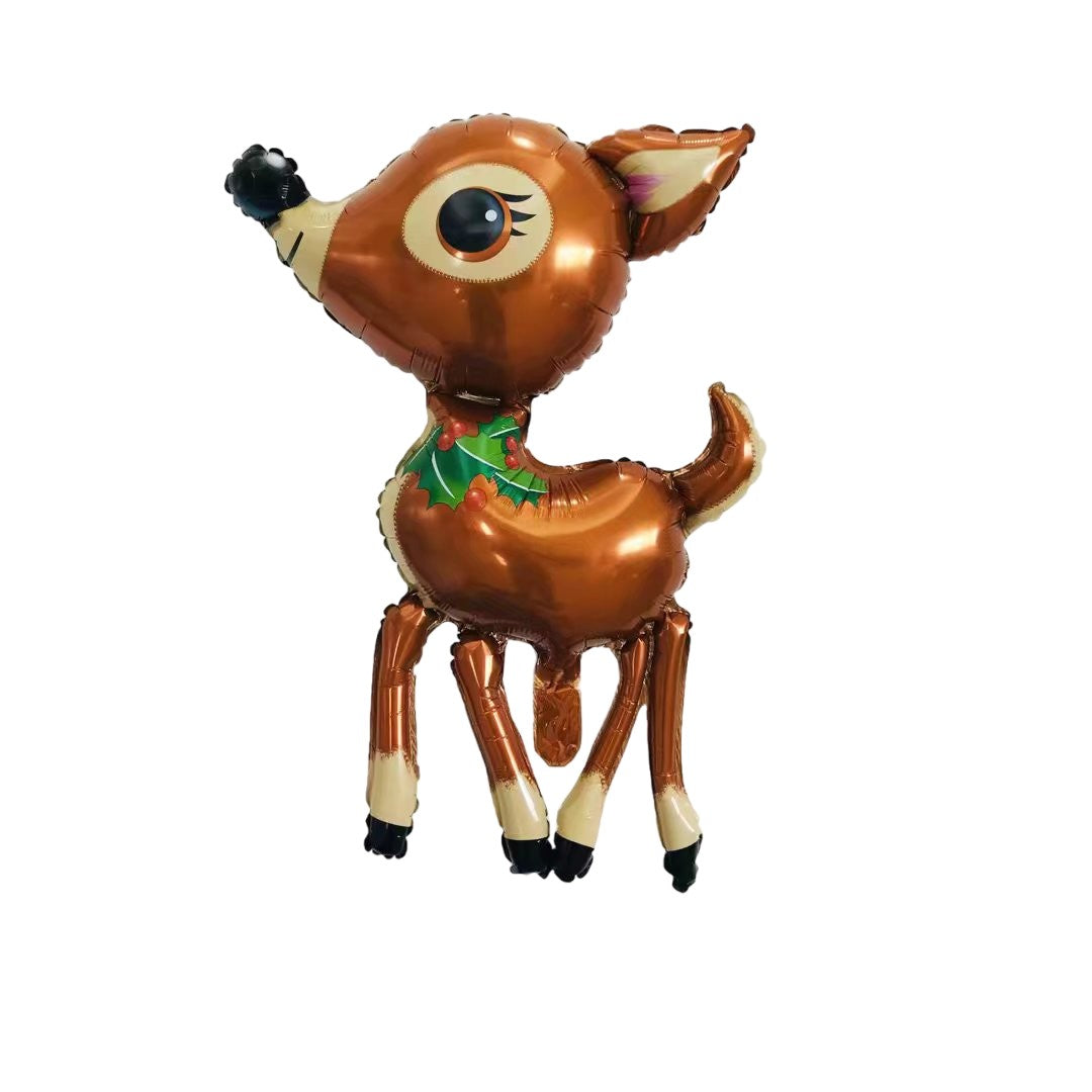 Balon din Folie Metalizata, Figurina Caprioara, Tema Animalute, Umflare Aer sau Heliu, Set cu Pai Inclus, Maro, 75-80 cm
