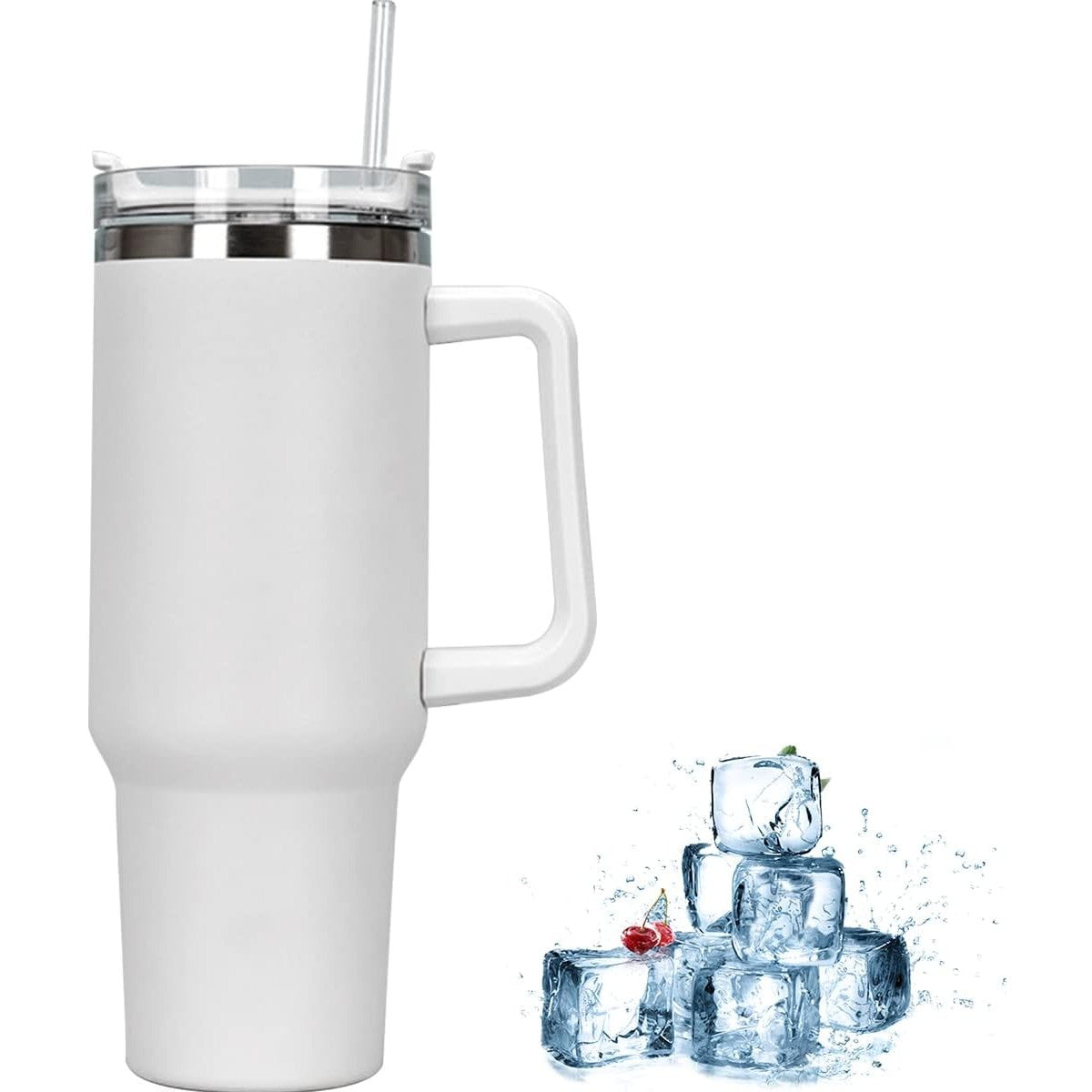 Cana Termos cu Maner si Pai, Izolare Termica 6 Ore, Interior Otel Inoxidabil 304, Capac Rotativ Anti-Scurgere, Capacitate 1200 ml, 9.9 x 9.9 x 27 cm, Alb