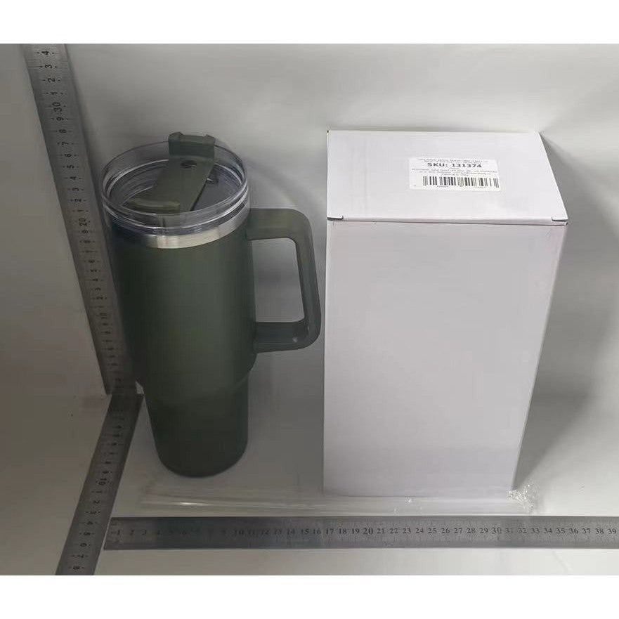 Cana Termos cu Maner si Pai, Izolare Termica 6 Ore, Interior Otel Inoxidabil 304 si Plastic Rezistent, 1200 ml, 9.9x9.9x27 cm, Verde Army