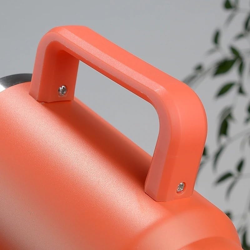 Cana Termos cu Maner si Pai, Izolare Termica 6 Ore, Otel Inoxidabil 304 si Plastic, Capac Etans Rotativ, 1200 ml, Portocaliu