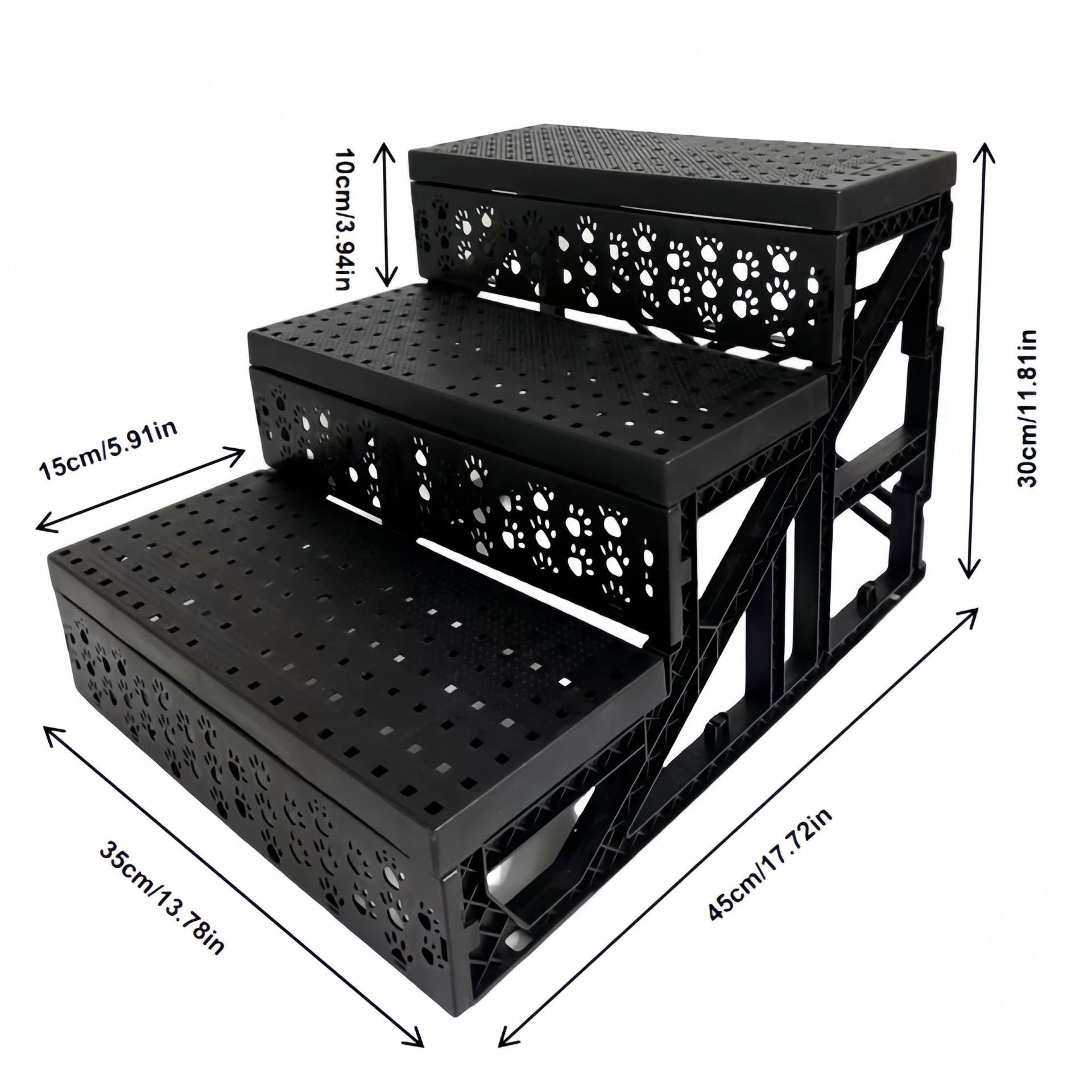 Scara pentru Animale de Companie, 3 Trepte Detasabile pentru Caini si Pisici, Structura PP cu Husa din Plus, 45x35x30 cm, Gri
