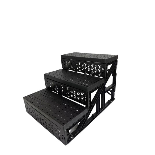 Scara pentru Animale de Companie, 3 Trepte Detasabile pentru Caini si Pisici, Structura PP cu Husa din Plus, 45x35x30 cm, Gri