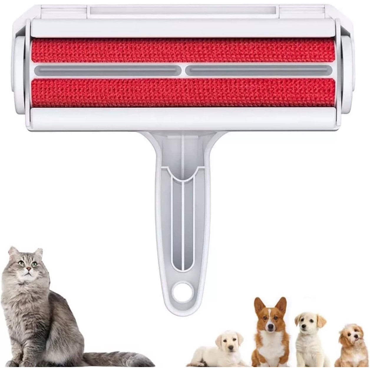 Rolă pentru Îndepărtarea Părului de Animale, Dispozitiv Reutilizabil cu Mâner și Compartiment Colector, Ideal pentru Mobila și Tapițerie, 19x19x6 cm, Alb/Roșu