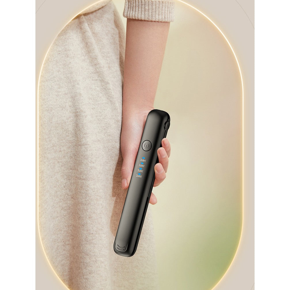 Placa de Par fara Fir pentru Indreptat si Ondulat, Incalzire Rapida 20s, Invelis Ceramic, 4 Trepte de Temperatura 140-200°C, Acumulator 3000 mAh, Portabil, Incarcare USB Tip C, Negru