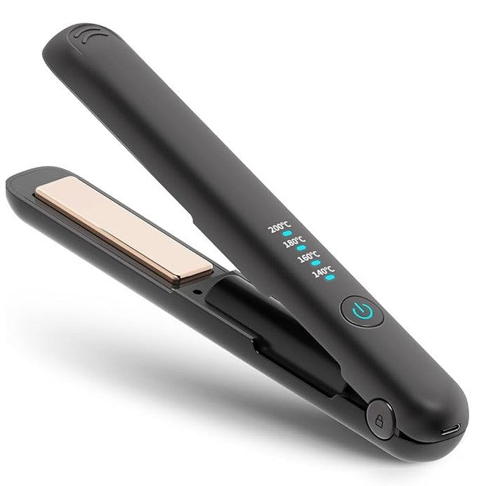 Placa de Par fara Fir pentru Indreptat si Ondulat, Incalzire Rapida 20s, Invelis Ceramic, 4 Trepte de Temperatura 140-200°C, Acumulator 3000 mAh, Portabil, Incarcare USB Tip C, Negru