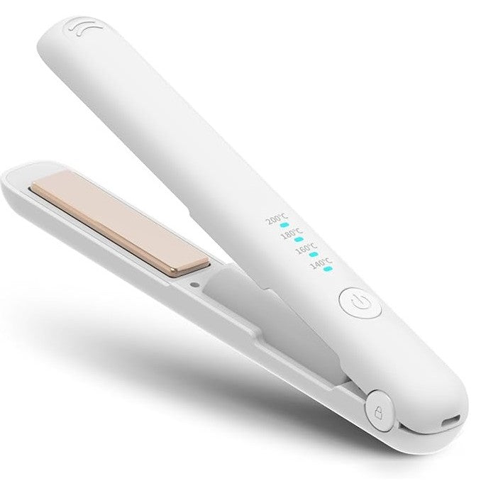 Placa de Par fara Fir pentru Indreptat si Ondulat, Incalzire Rapida 20s, 4 Trepte Temperatura 140-200°C, Tehnologie Ceramica, Baterie 3000 mAh, Port USB-C, 21.8 cm, Alb