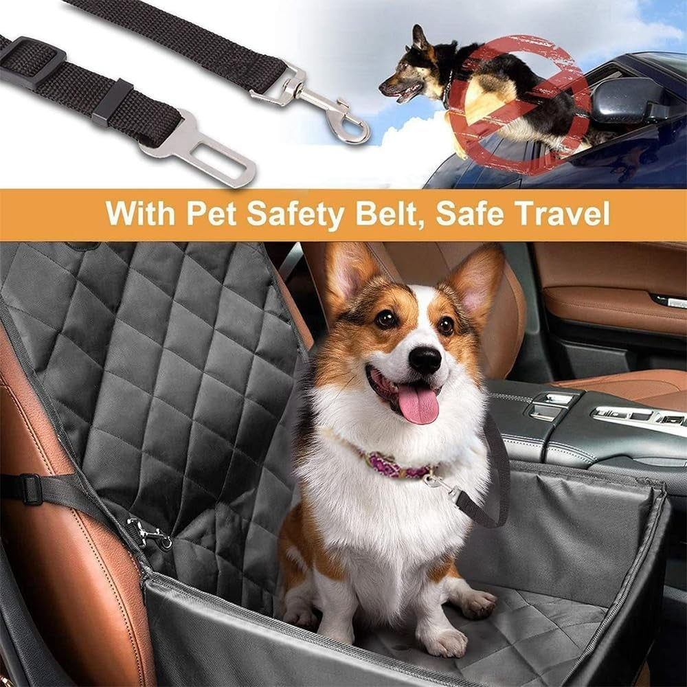 Scaun Auto Pentru Caini Si Pisici, Suport Transport Animale Cu Prindere De Scaun Si Centura Siguranta, Material Textil Moale, 45x43x60 cm, Gri