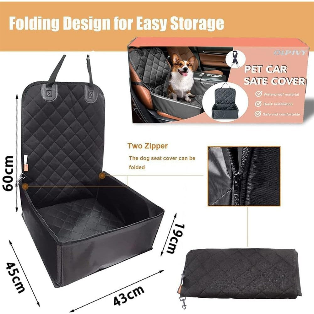 Scaun Auto Pentru Caini Si Pisici, Suport Transport Animale Cu Prindere De Scaun Si Centura Siguranta, Material Textil Moale, 45x43x60 cm, Gri