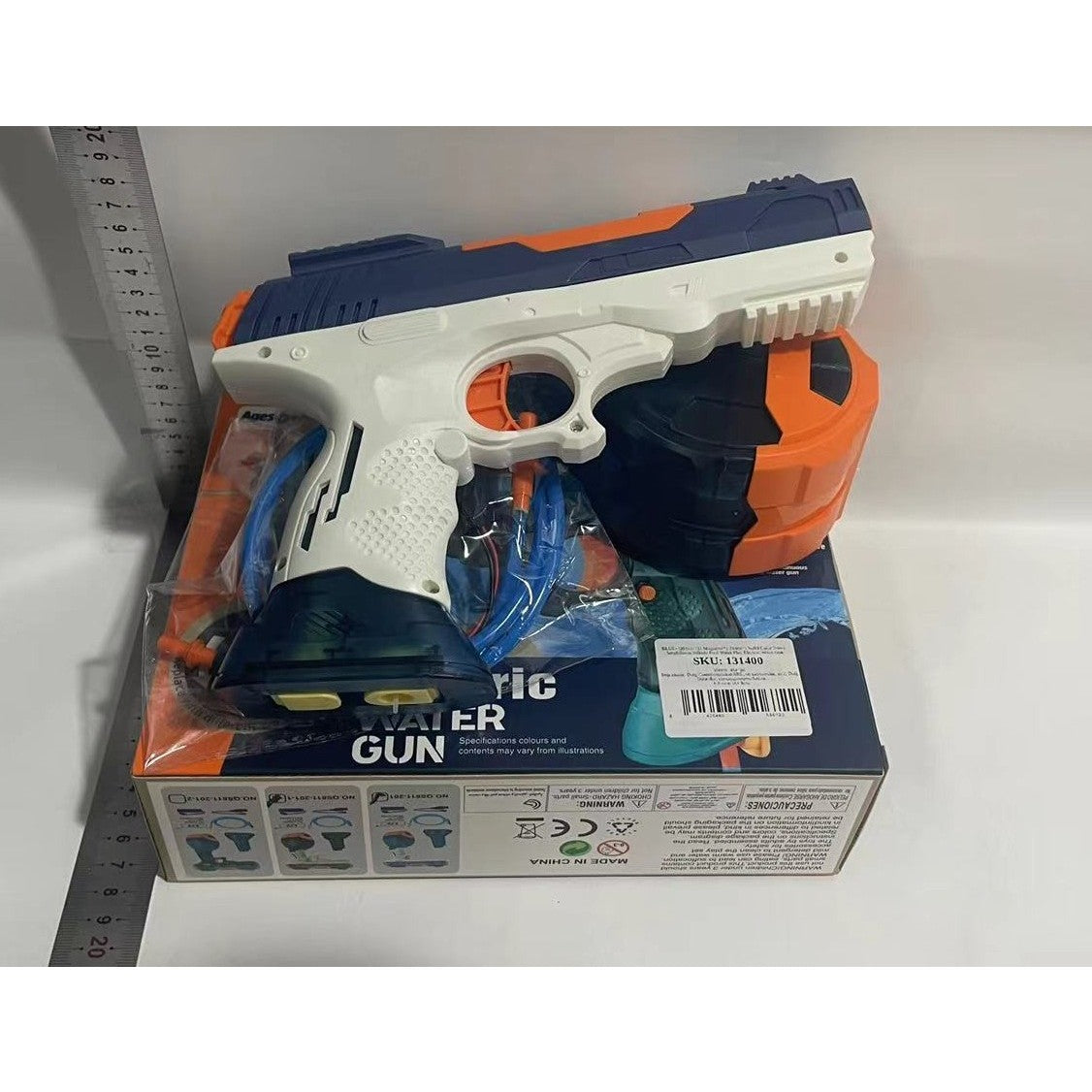 Pistol Cu Apa Electric Automat, Raza Actiune 9m Si Conectare La Furtun, ABS Si Silicon, Baterie 3.7V Cu Incarcare USB, 2 Rezervoare 75ml Si 500ml, Albastru