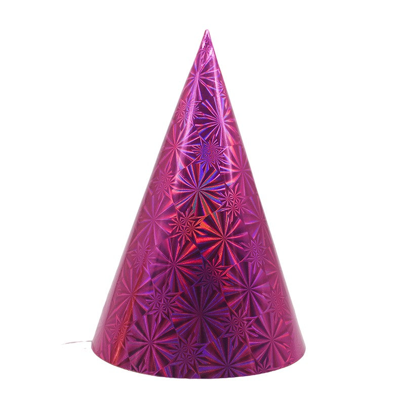 Set 6 Coifuri Petrecere Metalizate, Accesorii Tematice Aniversare cu Elastic, Carton Lucios, Roz vibrant