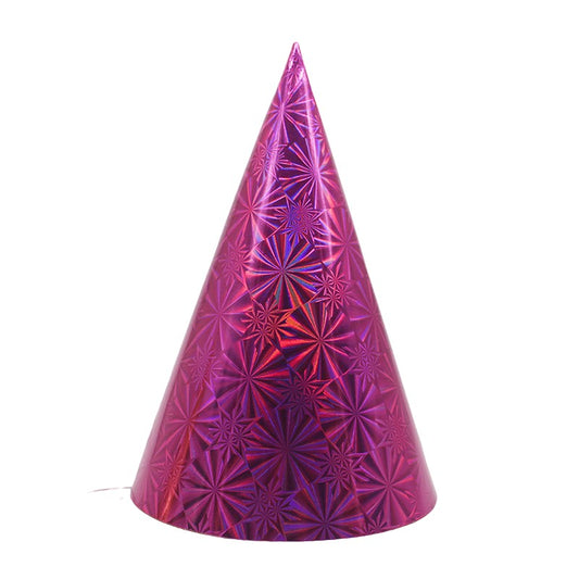 Set 6 Coifuri Petrecere Metalizate, Accesorii Tematice Aniversare cu Elastic, Carton Lucios, Roz vibrant