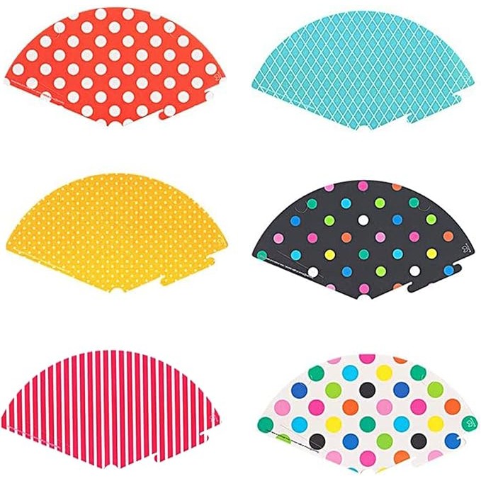 Set 6 Coifuri Petrecere Copii, Palarii Aniversare cu Buline si Dungi, Carton Usor, Multicolor, 24 x 13.5 cm