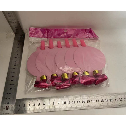 Set 6 Suflatori Happy Birthday pentru Petreceri Aniversare, Hartie si Plastic, Roz